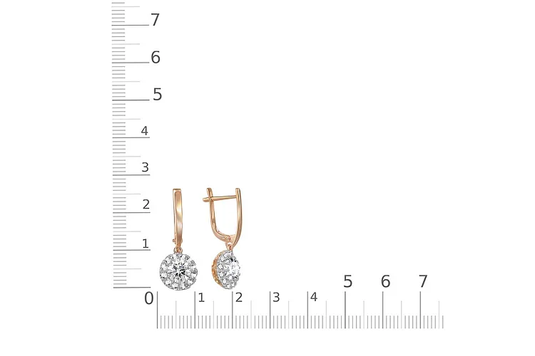 Серьги из красного золота с 26 фианитами
