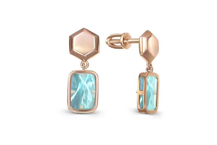 Серьги-пусеты Прямоугольники из красного золота с 2 наноситалами