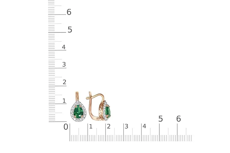 Серьги из красного золота с 2 изумрудами и 34 бриллиантами