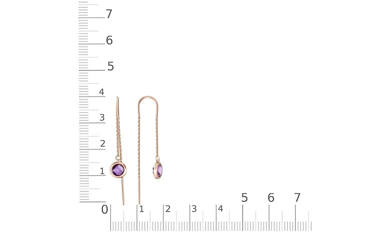 Серьги-продёвки из красного золота с 2 аметистами
