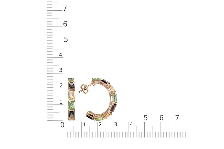 Серьги-пусеты из красного золота с раухтопазами, хризолитами и цитринами