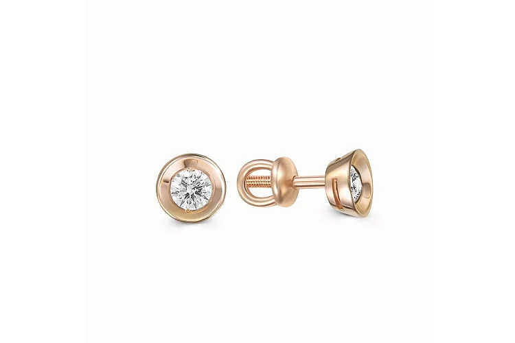 Серьги-пусеты из красного золота с 2 бриллиантами