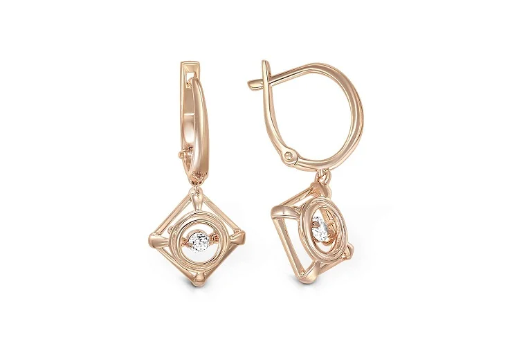 Серьги Квадраты из красного золота с 2 фианитами