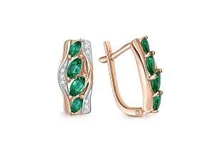 Серьги из красного золота с 8 изумрудами и 14 фианитами