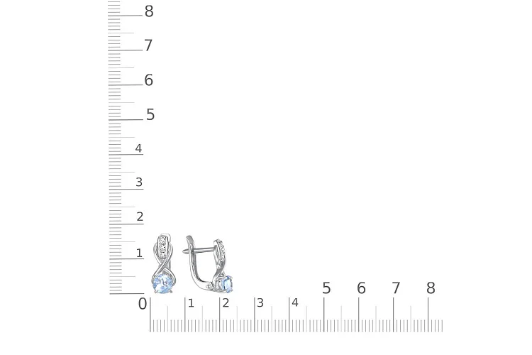 Серьги из белого золота с 2 топазами sky и 6 фианитами