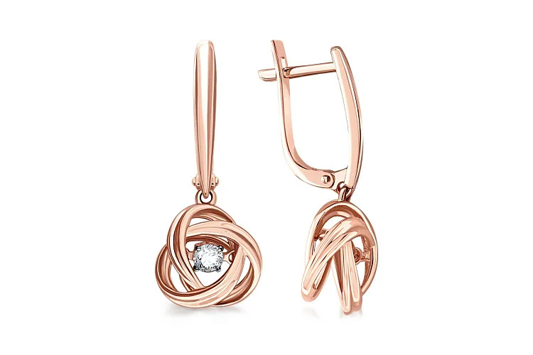 Серьги из красного золота с 2 фианитами