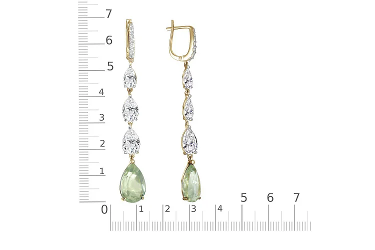 Серьги из жёлтого золота с 2 аметистами и 20 фианитами