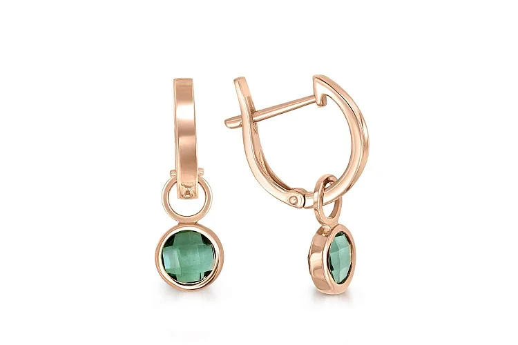 Серьги-трансформеры из красного золота с 2 кварцами