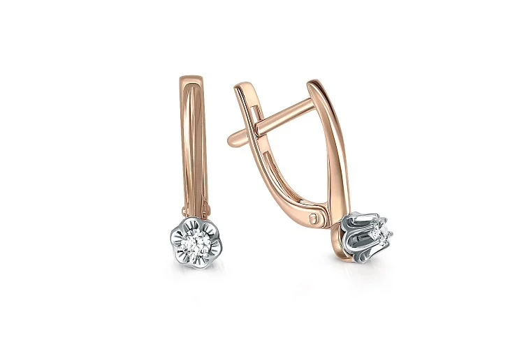 Серьги Цветы из красного золота с 2 бриллиантами