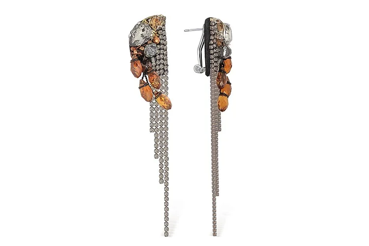 Бижутерные серьги Стразовые дорожки янтарный