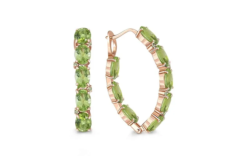 Серьги из красного золота с 24 хризолитами