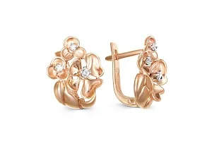 Серьги Цветы из красного золота с 6 бриллиантами