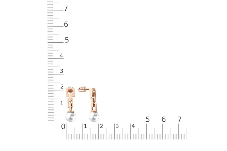 Серьги-пусеты из красного золота с 2 жемчужинами