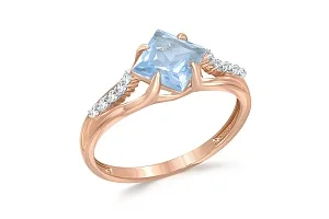 Кольцо из красного золота с топазом sky и 10 фианитами