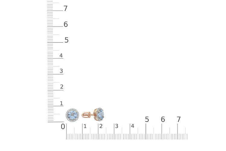 Серьги-пусеты из красного золота с 2 топазами sky и 44 фианитами