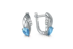 Серьги из белого золота с 2 топазами swiss и 6 фианитами