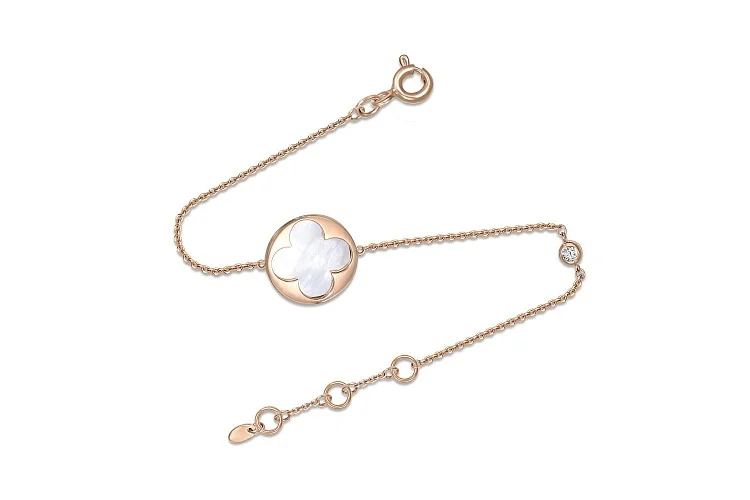 Браслет Клевер из красного золота с перламутром и фианитом