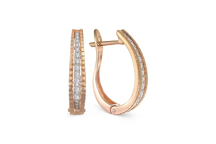 Серьги Дорожки из красного золота с 24 фианитами