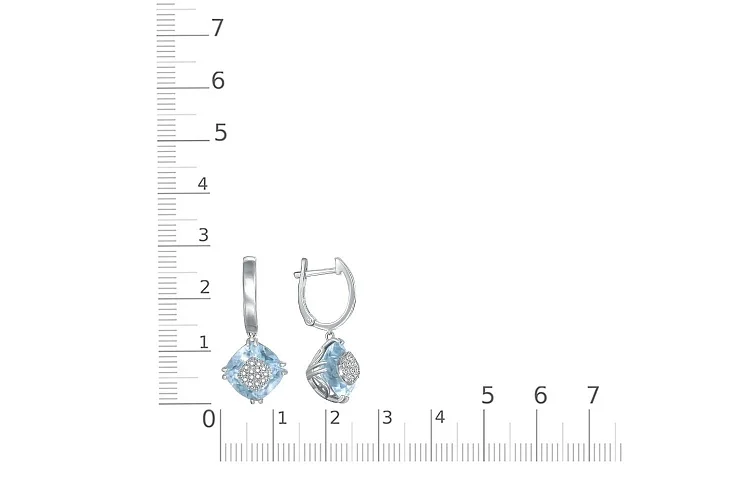 Серьги из белого золота с 2 топазами sky и 28 бриллиантами