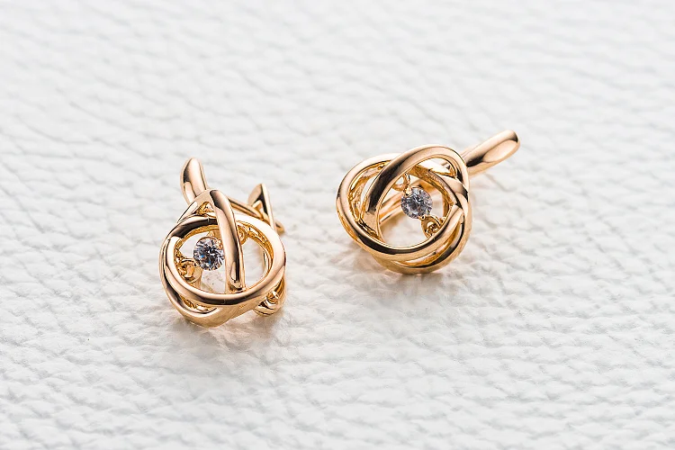 Серьги из красного золота с 2 фианитами