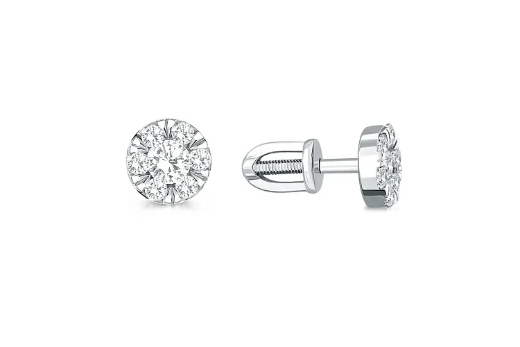 Серьги-пусеты из белого золота с 14 бриллиантами