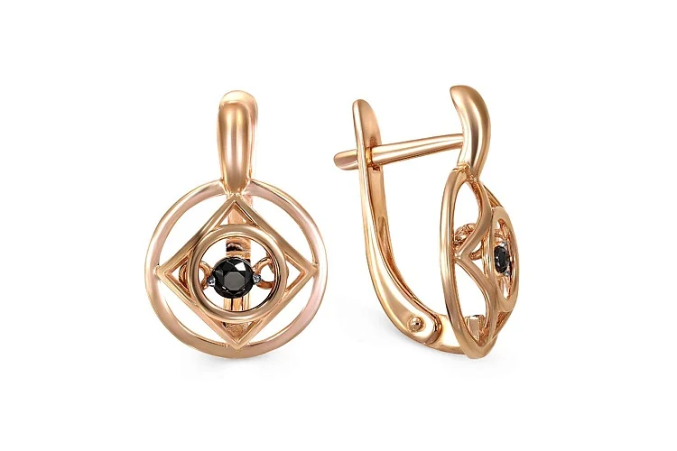 Серьги Круги из красного золота с 2 фианитами