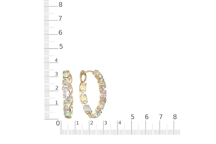 Серьги из жёлтого золота с 16 опалами и 8 фианитами