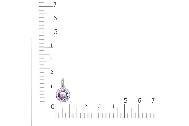 Подвеска из белого золота с аметистом и 16 фианитами