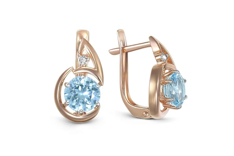 Серьги из красного золота с 2 топазами sky и 2 фианитами