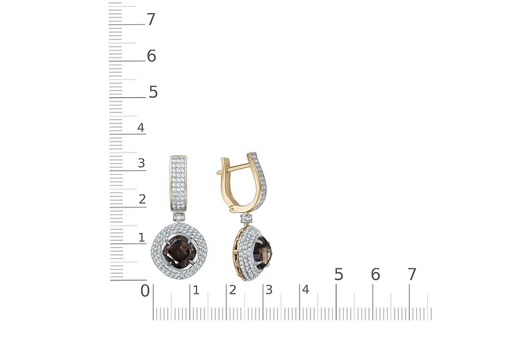 Серьги из жёлтого золота с 2 раухтопазами и 278 фианитами