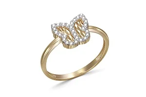 Кольцо Бабочка из жёлтого золота с 28 фианитами