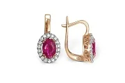 Серьги из красного золота с 2 корундами и 36 фианитами
