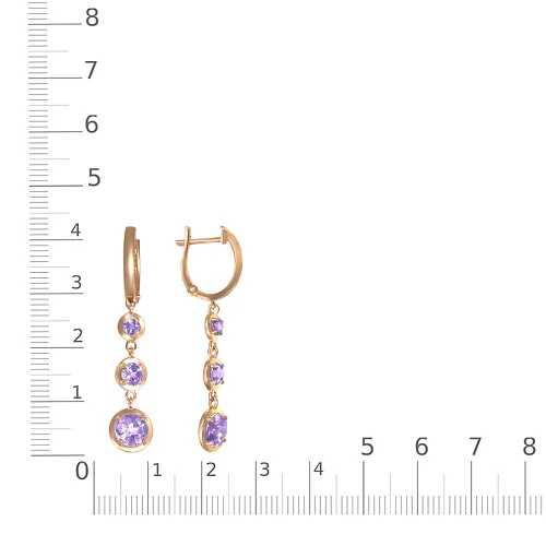 Серьги из красного золота с 4 аметистами и 2 топазами sky