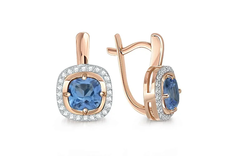 Серьги из красного золота с 2 топазами лондон и 48 фианитами