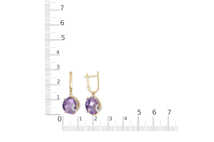 Серьги из жёлтого золота с 18 аметистами