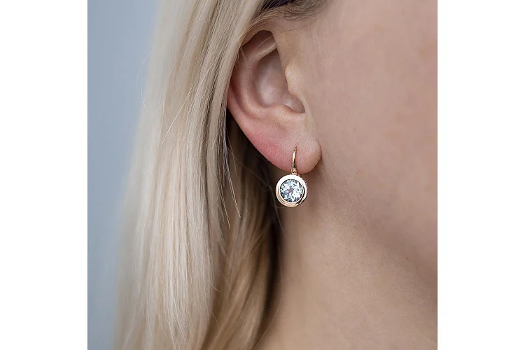 Серьги из красного золота с 2 топазами sky и 52 фианитами