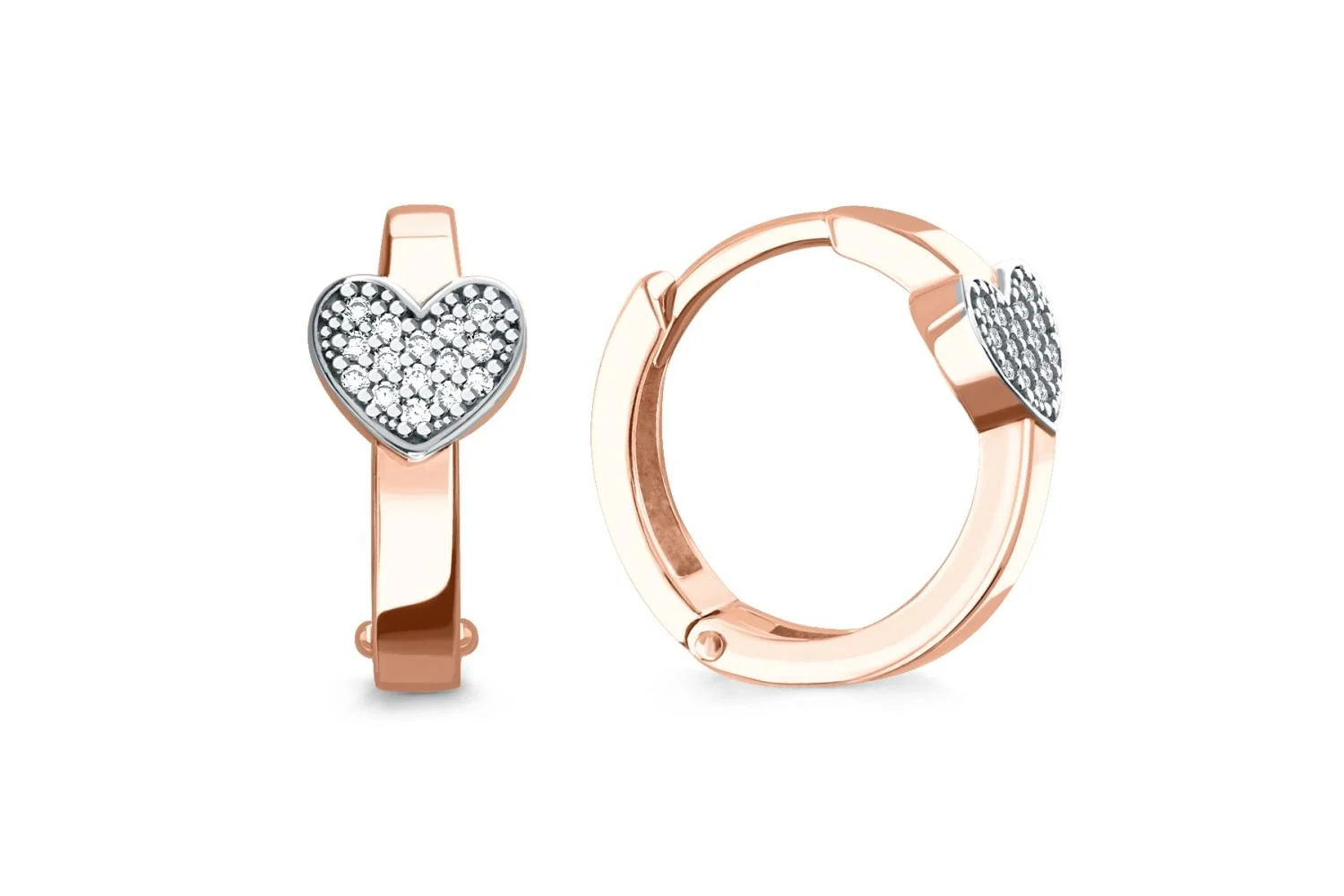 Серьги Сердца из красного золота с 30 фианитами