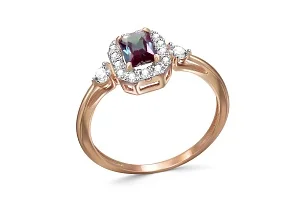 Кольцо из красного золота с александритом и 16 фианитами