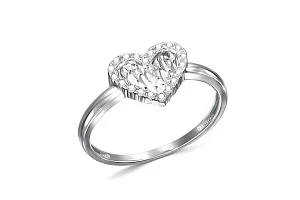 Кольцо Сердце из белого золота с 20 фианитами