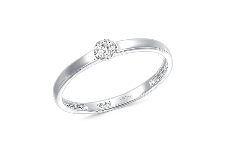 Кольцо Малинка из белого золота с 7 бриллиантами