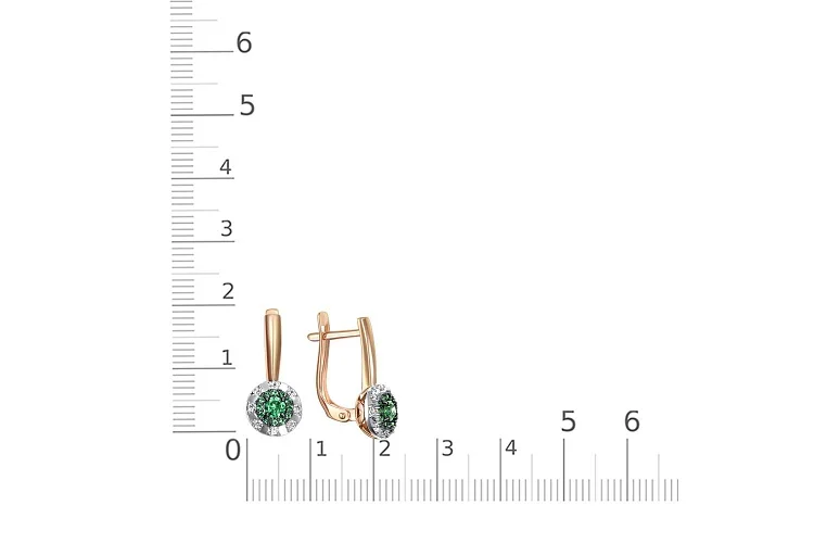 Серьги из красного золота с 2 изумрудами и 40 бриллиантами