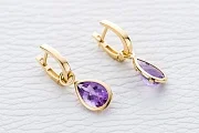 Серьги-трансформеры из жёлтого золота с 2 аметистами