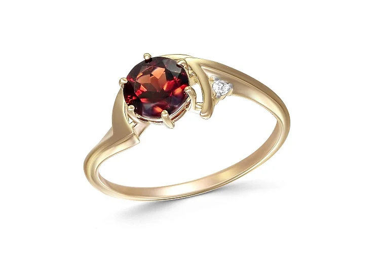 Кольцо из жёлтого золота с гранатом и фианитом