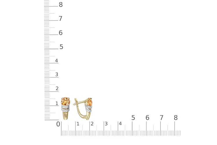 Серьги из жёлтого золота с 2 цитринами и 14 фианитами