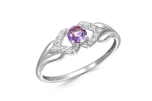 Кольцо из белого золота с аметистом и 10 фианитами