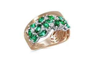 Кольцо из красного золота с 16 изумрудами и 9 бриллиантами
