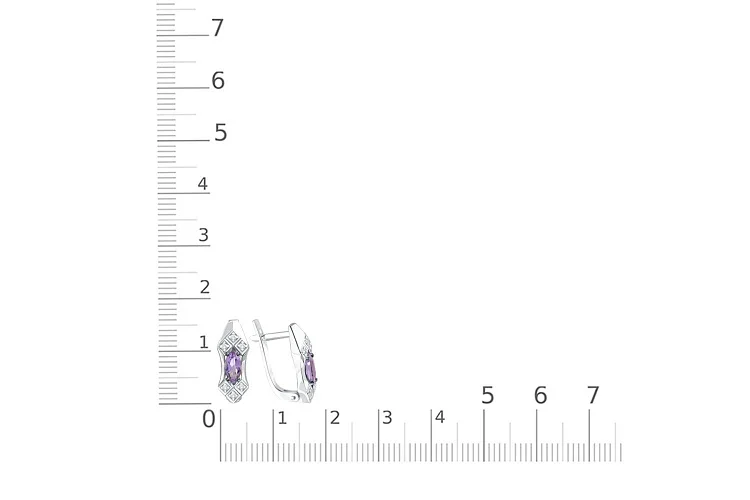 Серьги из белого золота с 2 аметистами и 12 фианитами
