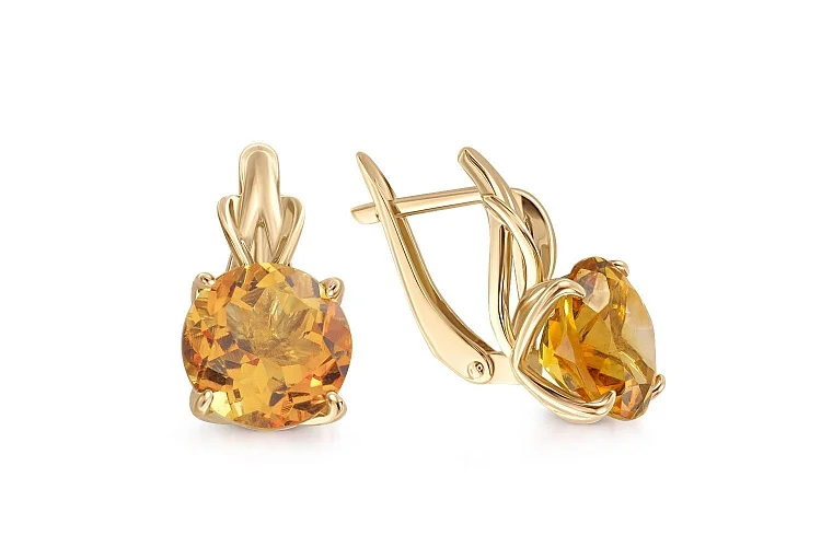 Серьги из жёлтого золота с 2 цитринами