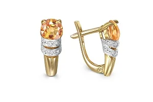 Серьги из жёлтого золота с 2 цитринами и 14 фианитами