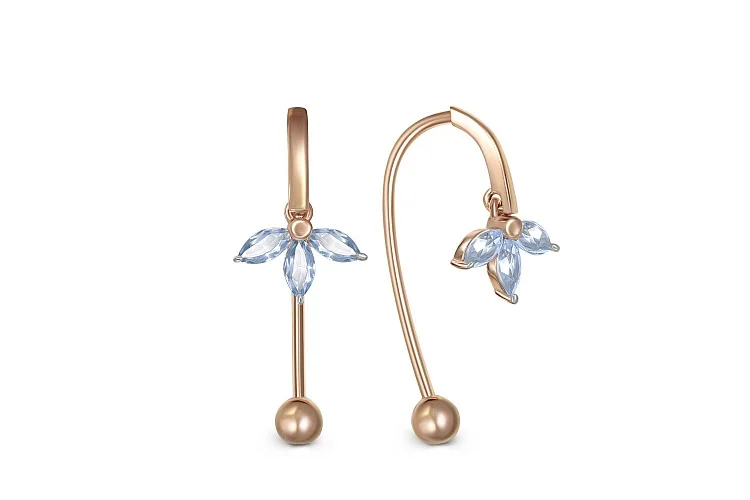 Серьги Цветы из красного золота с 6 топазами sky